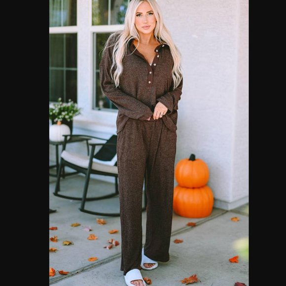 Snazzy  Boutique Other - ⭐NEW*- LUXE Ribbed Knit Collared Henley Top & Pants Lounge Set | OFFERS WELCOME!